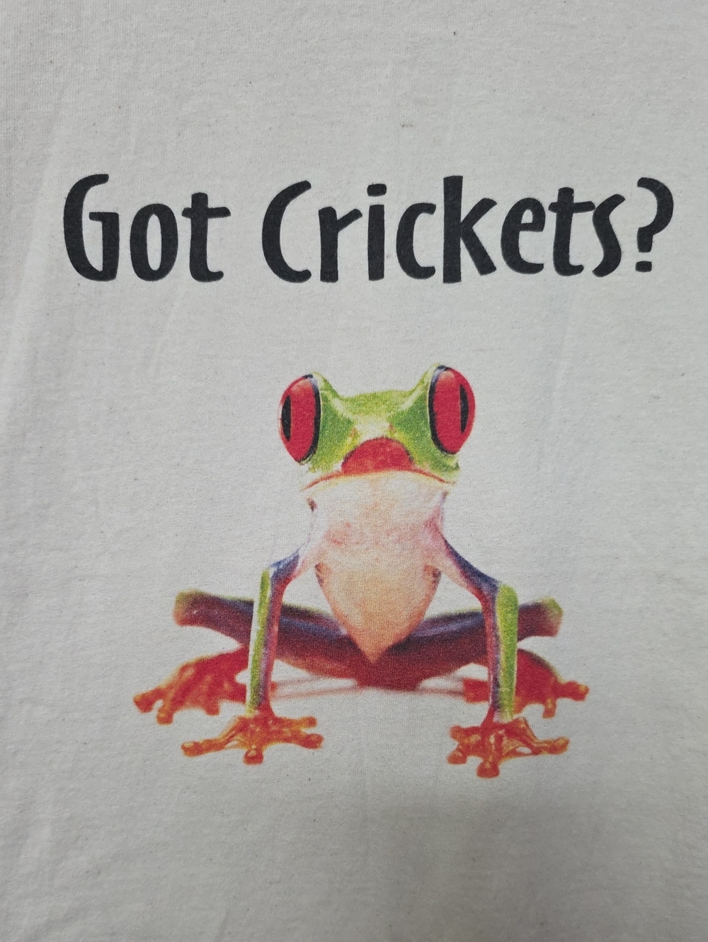 Gilden Novelty t-shirt "Got Crickets?" Tree Frog 100% Cotton Heather Cream Sz L